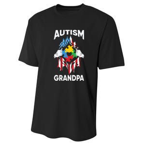 Autism Grandpa American Flag Autism Awareness Puzzle Performance Sprint T-Shirt