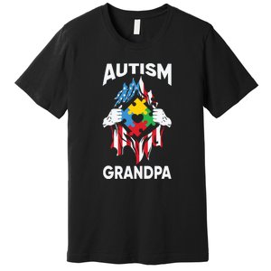 Autism Grandpa American Flag Autism Awareness Puzzle Premium T-Shirt