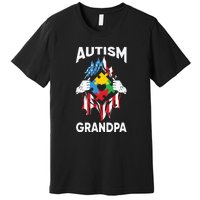 Autism Grandpa American Flag Autism Awareness Puzzle Premium T-Shirt