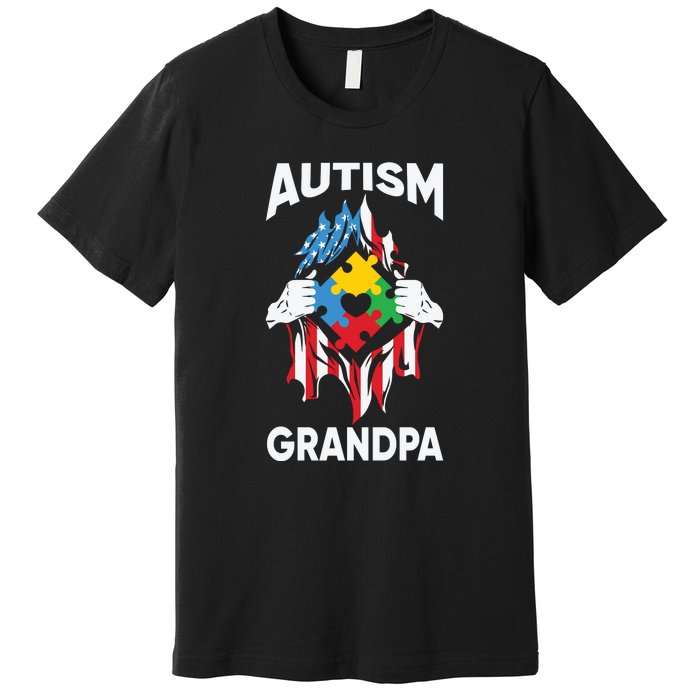 Autism Grandpa American Flag Autism Awareness Puzzle Premium T-Shirt