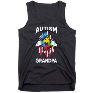 Autism Grandpa American Flag Autism Awareness Puzzle Tank Top