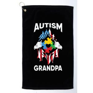 Autism Grandpa American Flag Autism Awareness Puzzle Platinum Collection Golf Towel