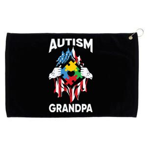 Autism Grandpa American Flag Autism Awareness Puzzle Grommeted Golf Towel