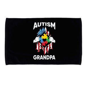 Autism Grandpa American Flag Autism Awareness Puzzle Microfiber Hand Towel