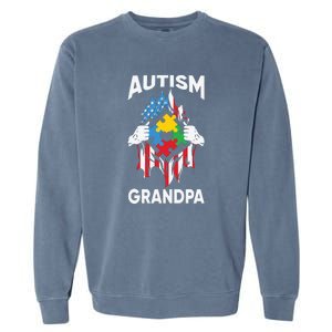 Autism Grandpa American Flag Autism Awareness Puzzle Garment-Dyed Sweatshirt