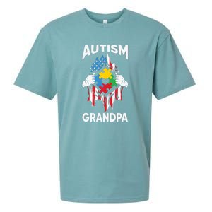 Autism Grandpa American Flag Autism Awareness Puzzle Sueded Cloud Jersey T-Shirt