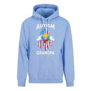 Autism Grandpa American Flag Autism Awareness Puzzle Unisex Surf Hoodie