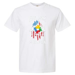 Autism Grandpa American Flag Autism Awareness Puzzle Garment-Dyed Heavyweight T-Shirt