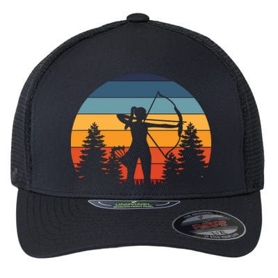 Archery Gift Archer Bow Vintage Retro Sunset Flexfit Unipanel Trucker Cap