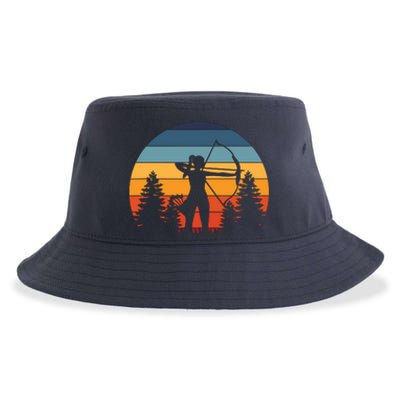 Archery Gift Archer Bow Vintage Retro Sunset Sustainable Bucket Hat