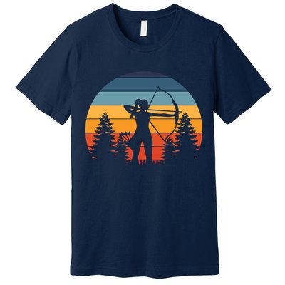 Archery Gift Archer Bow Vintage Retro Sunset Premium T-Shirt