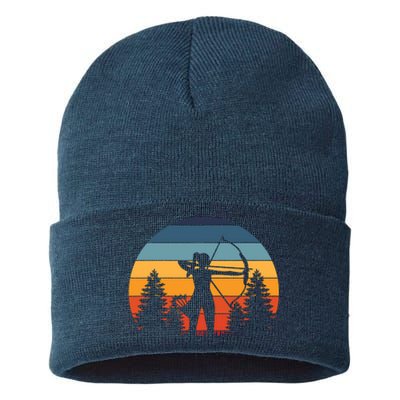 Archery Gift Archer Bow Vintage Retro Sunset Sustainable Knit Beanie