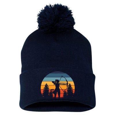 Archery Gift Archer Bow Vintage Retro Sunset Pom Pom 12in Knit Beanie