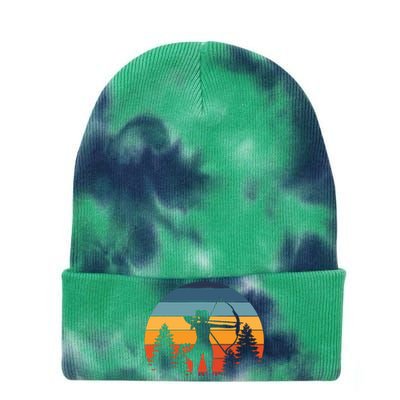 Archery Gift Archer Bow Vintage Retro Sunset Tie Dye 12in Knit Beanie