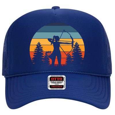 Archery Gift Archer Bow Vintage Retro Sunset High Crown Mesh Back Trucker Hat