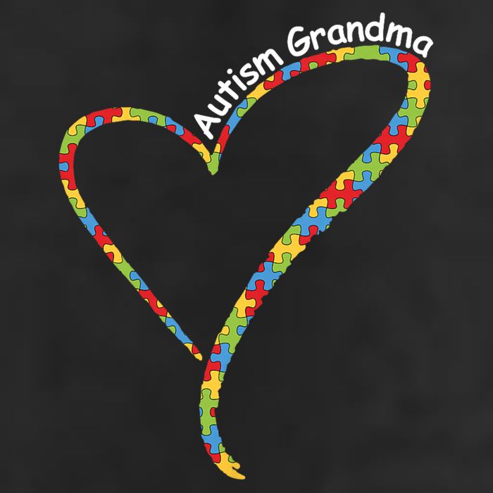 Autism Grandma Autism Awareness Puzzle Piece Heart 7 Panel Mesh Trucker Snapback Hat