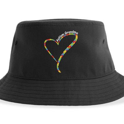 Autism Grandma Autism Awareness Puzzle Piece Heart Sustainable Bucket Hat