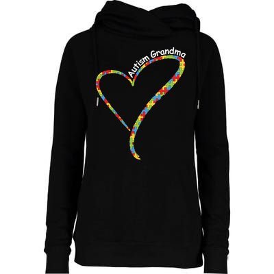 Autism Grandma Autism Awareness Puzzle Piece Heart Womens Funnel Neck Pullover Hood