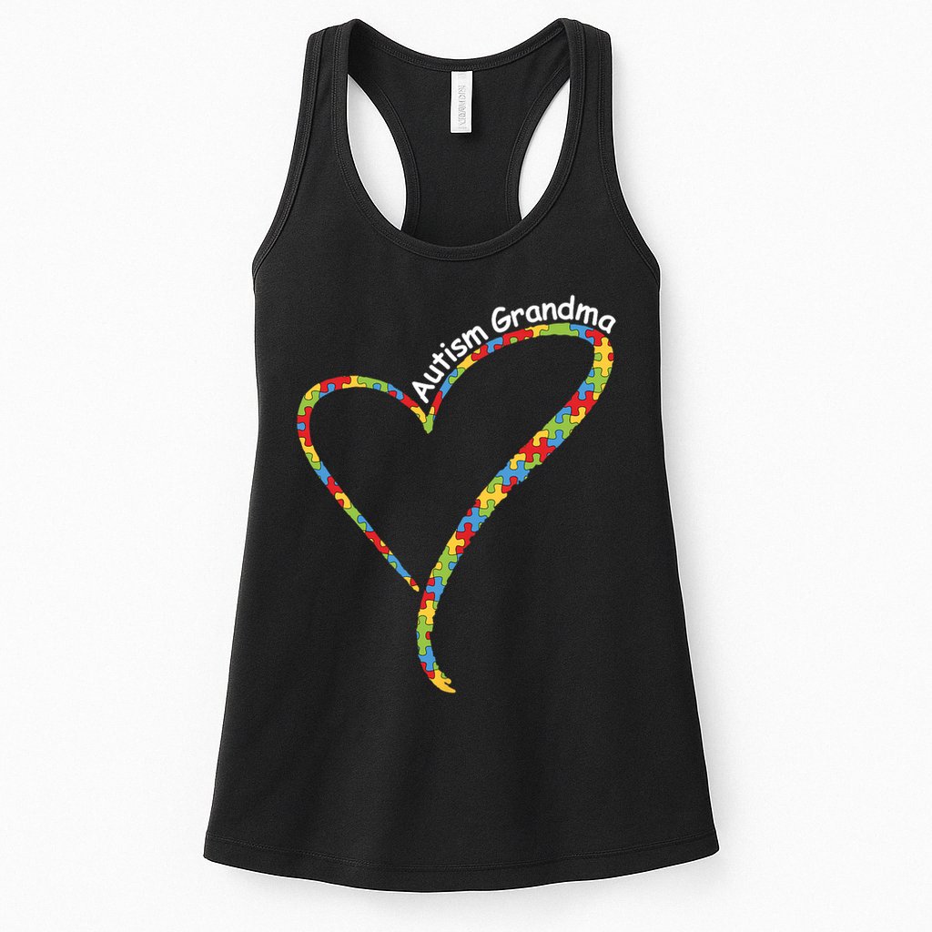 Autism Grandma Autism Awareness Puzzle Piece Heart Womens Tank Top