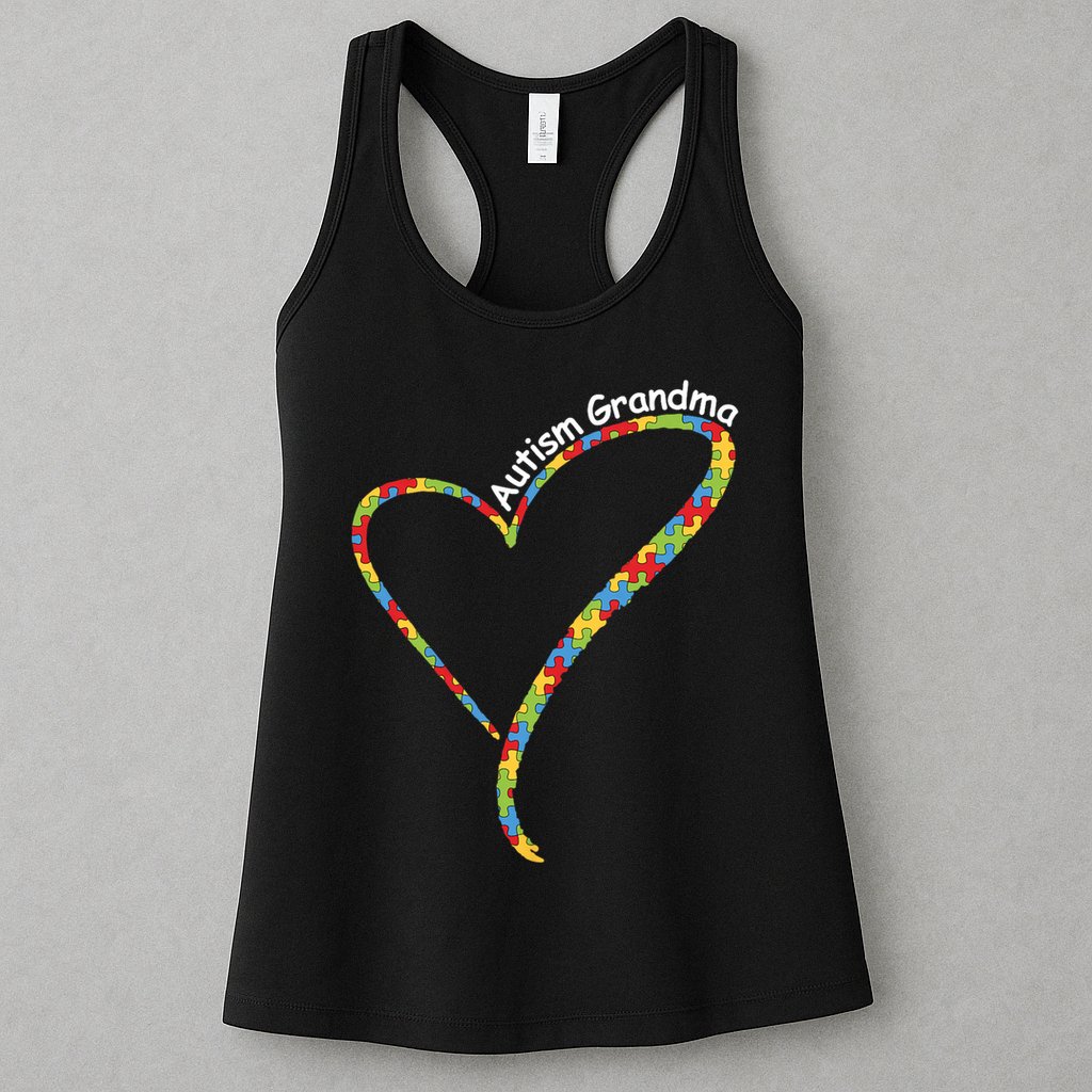 Autism Grandma Autism Awareness Puzzle Piece Heart Womens Tank Top