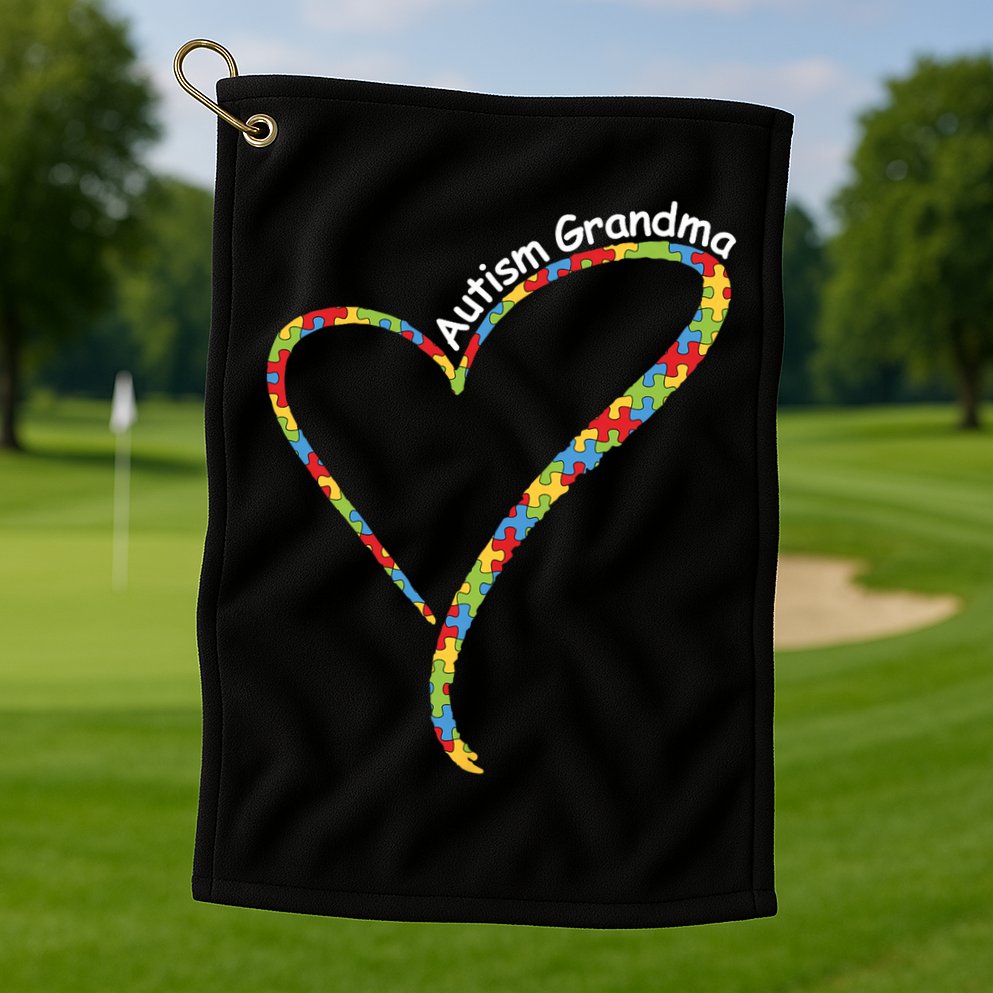 Autism Grandma Autism Awareness Puzzle Piece Heart Golf Towel