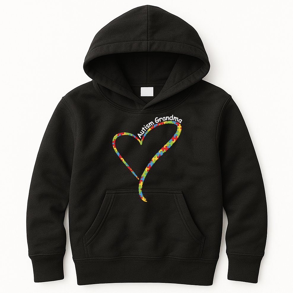 Autism Grandma Autism Awareness Puzzle Piece Heart Kids Hoodie