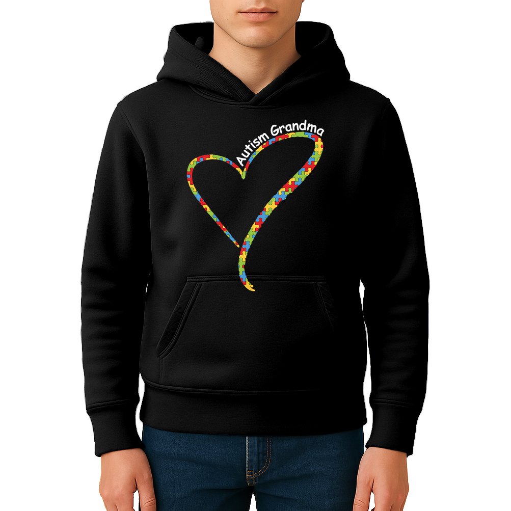 Autism Grandma Autism Awareness Puzzle Piece Heart Kids Hoodie