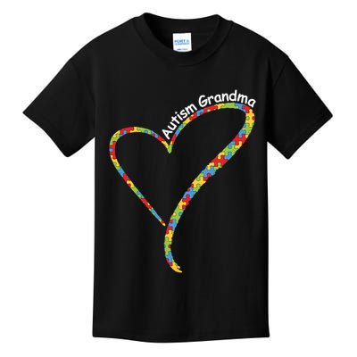 Autism Grandma Autism Awareness Puzzle Piece Heart Kids T-Shirt
