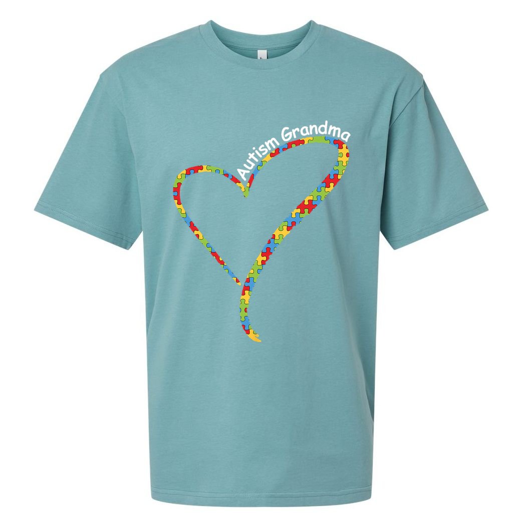 Autism Grandma Autism Awareness Puzzle Piece Heart Sueded Cloud Jersey T-Shirt