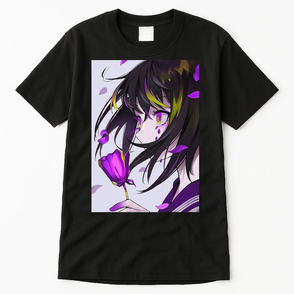 Anime Girl Aesthetic Floral Japanese Kawaii Waifu Tall T-Shirt