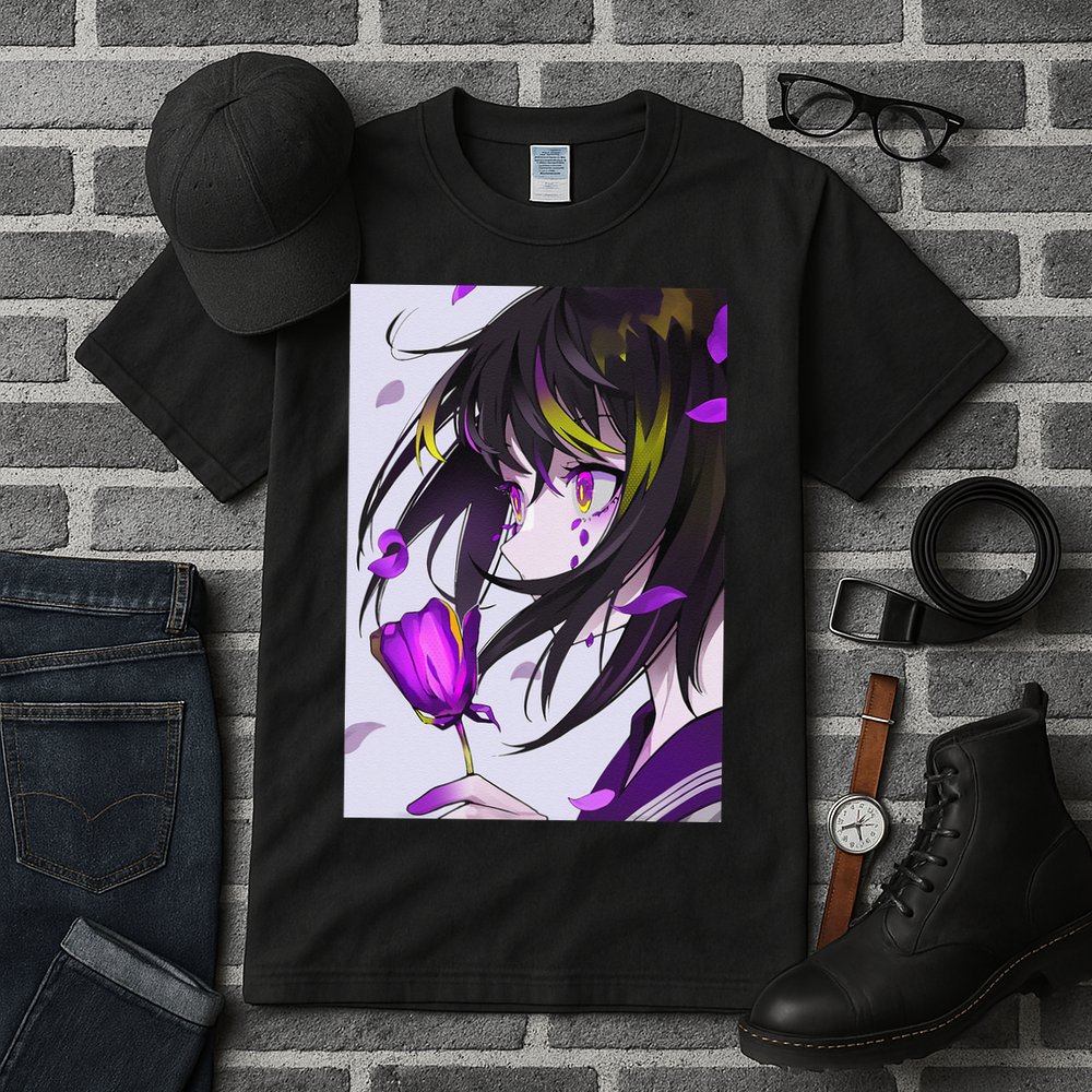 Anime Girl Aesthetic Floral Japanese Kawaii Waifu Tall T-Shirt