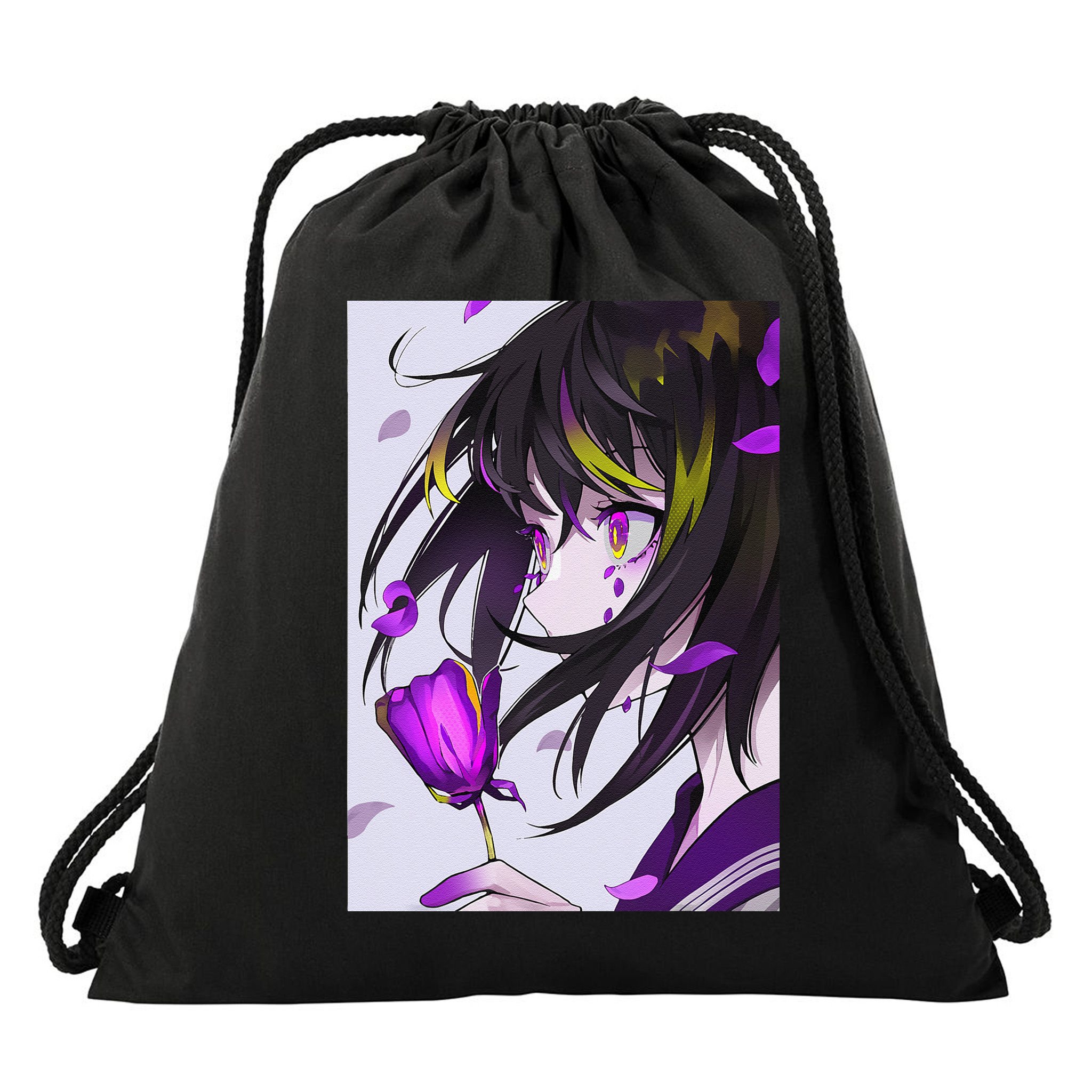Anime Girl Aesthetic Floral Japanese Kawaii Waifu Drawstring Bag