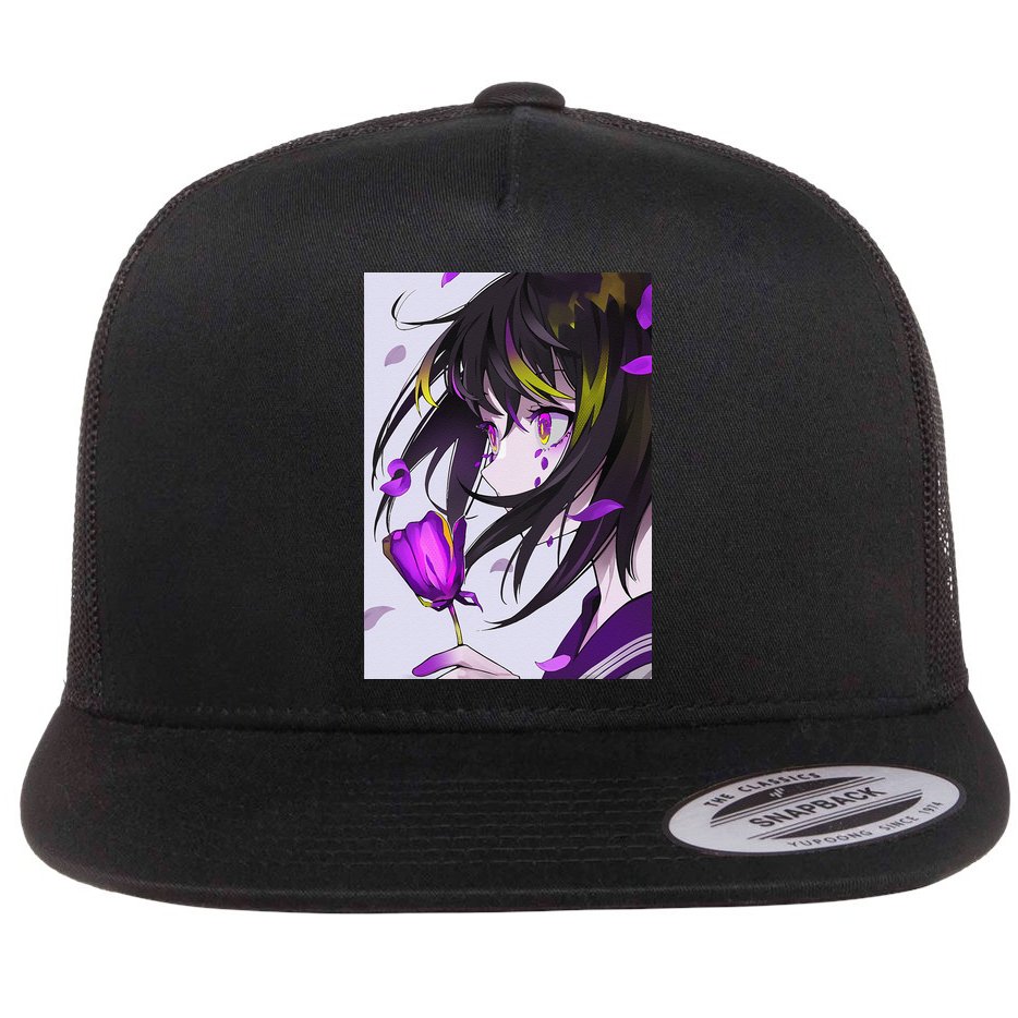 Anime Girl Aesthetic Floral Japanese Kawaii Waifu Flat Bill Trucker Hat