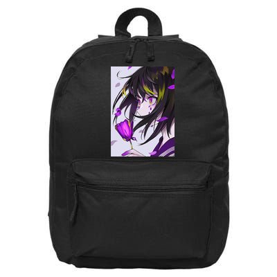 Anime Girl Aesthetic Floral Japanese Kawaii Waifu 16 in Basic Backpack