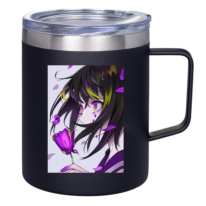 Anime Girl Aesthetic Floral Japanese Kawaii Waifu 12oz Stainless Steel Coffee Mug