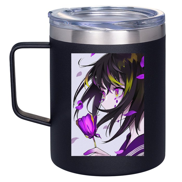 Anime Girl Aesthetic Floral Japanese Kawaii Waifu 12oz Stainless Steel Coffee Mug
