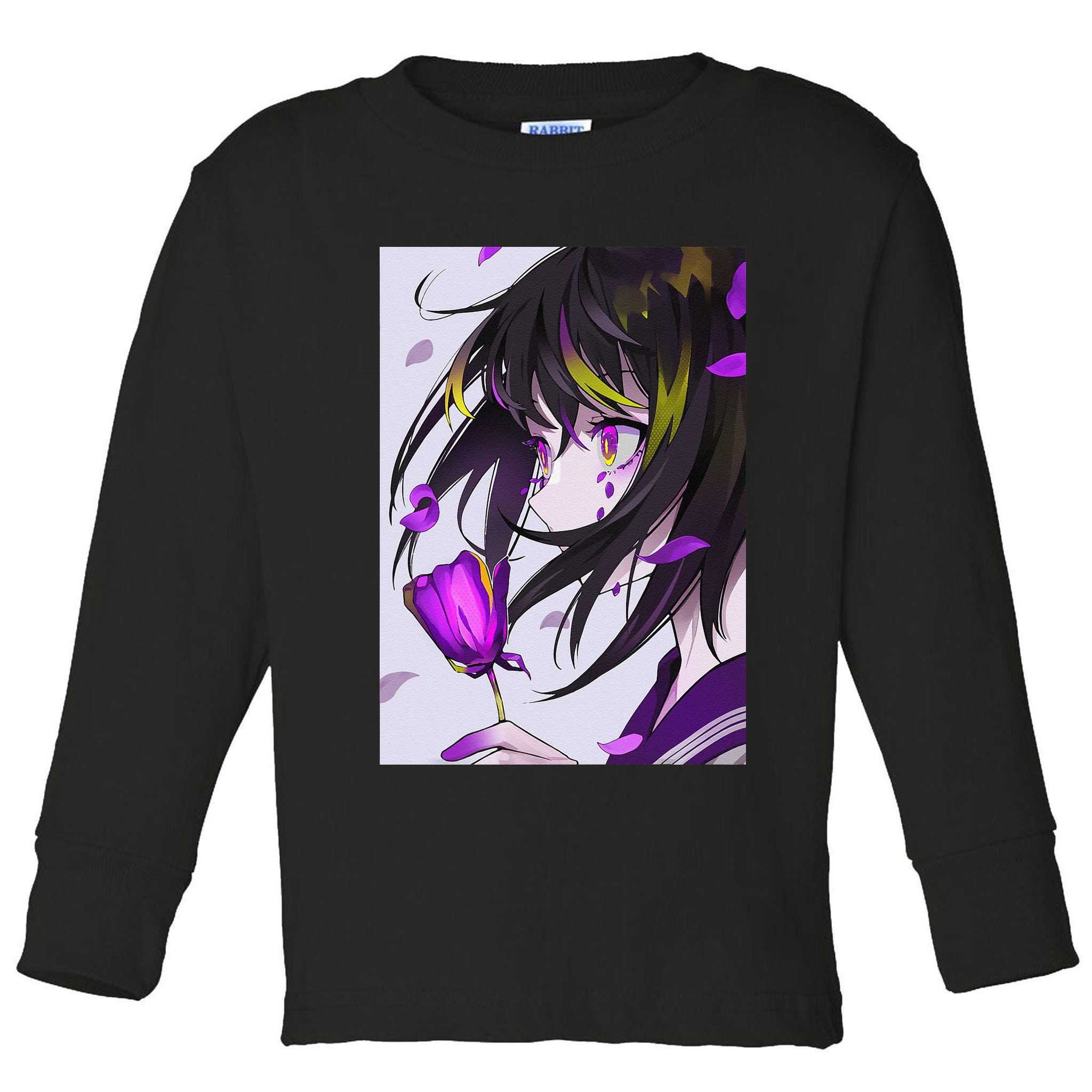 Anime Girl Aesthetic Floral Japanese Kawaii Waifu Toddler Long Sleeve Shirt