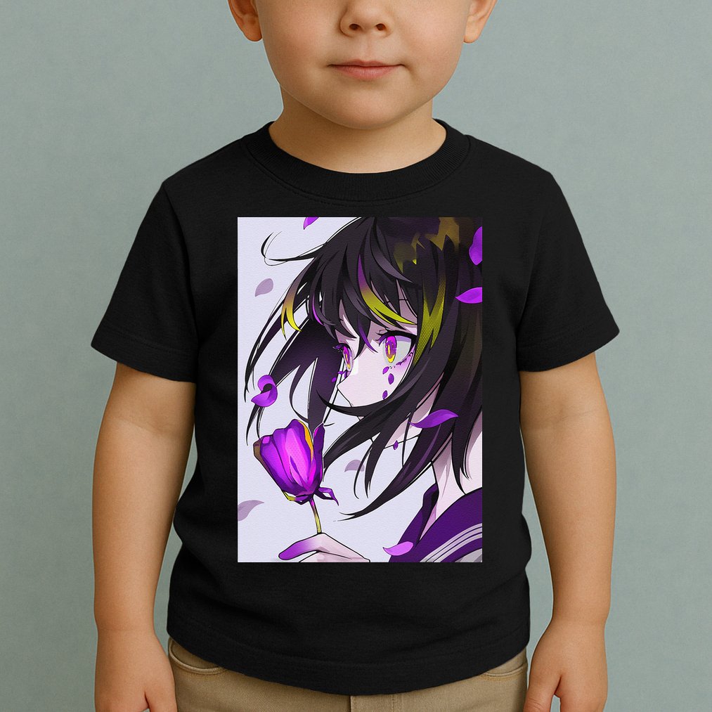 Anime Girl Aesthetic Floral Japanese Kawaii Waifu Toddler T-Shirt