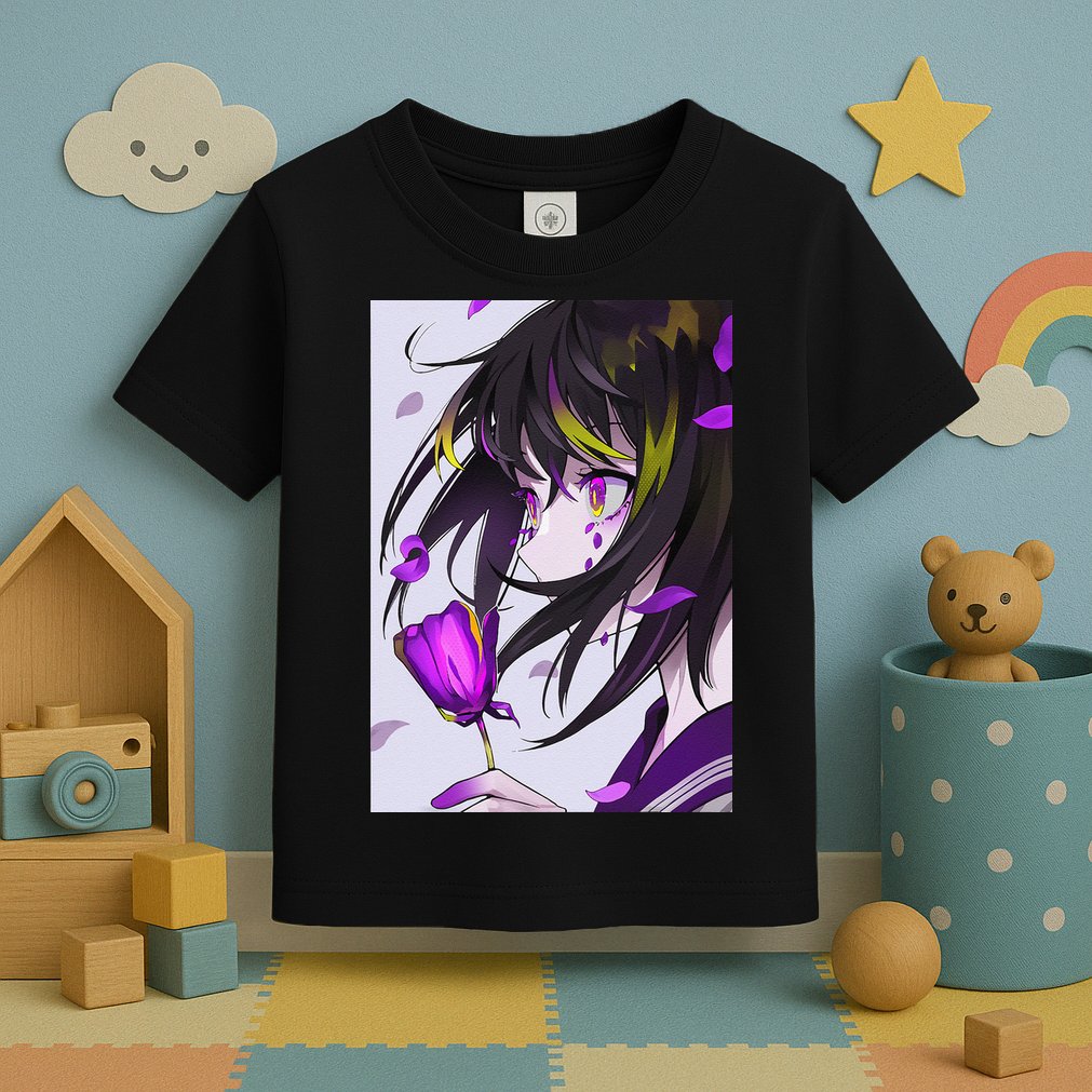 Anime Girl Aesthetic Floral Japanese Kawaii Waifu Toddler T-Shirt
