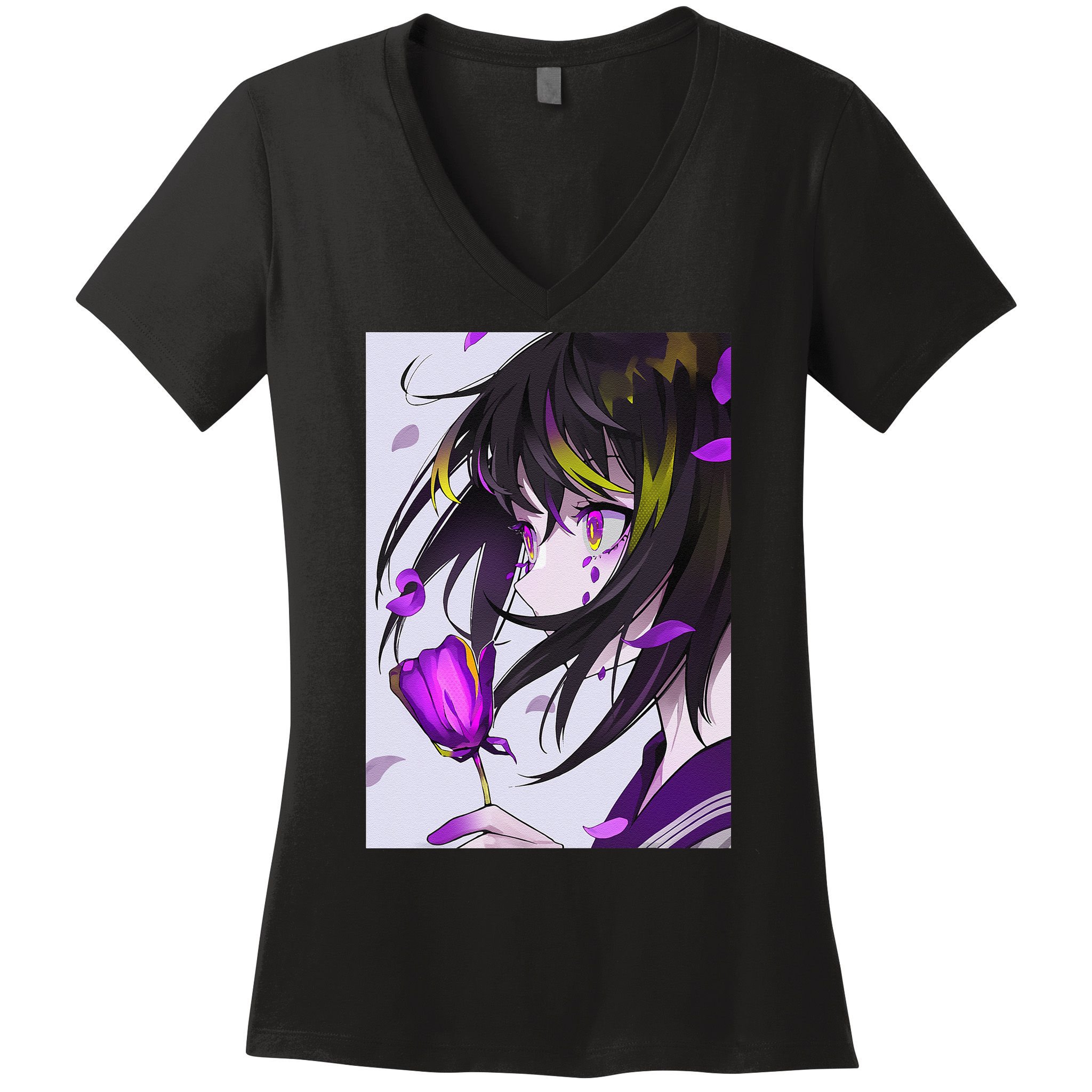 Anime Girl Aesthetic Floral Japanese Kawaii Waifu Women's V-Neck T-Shirt