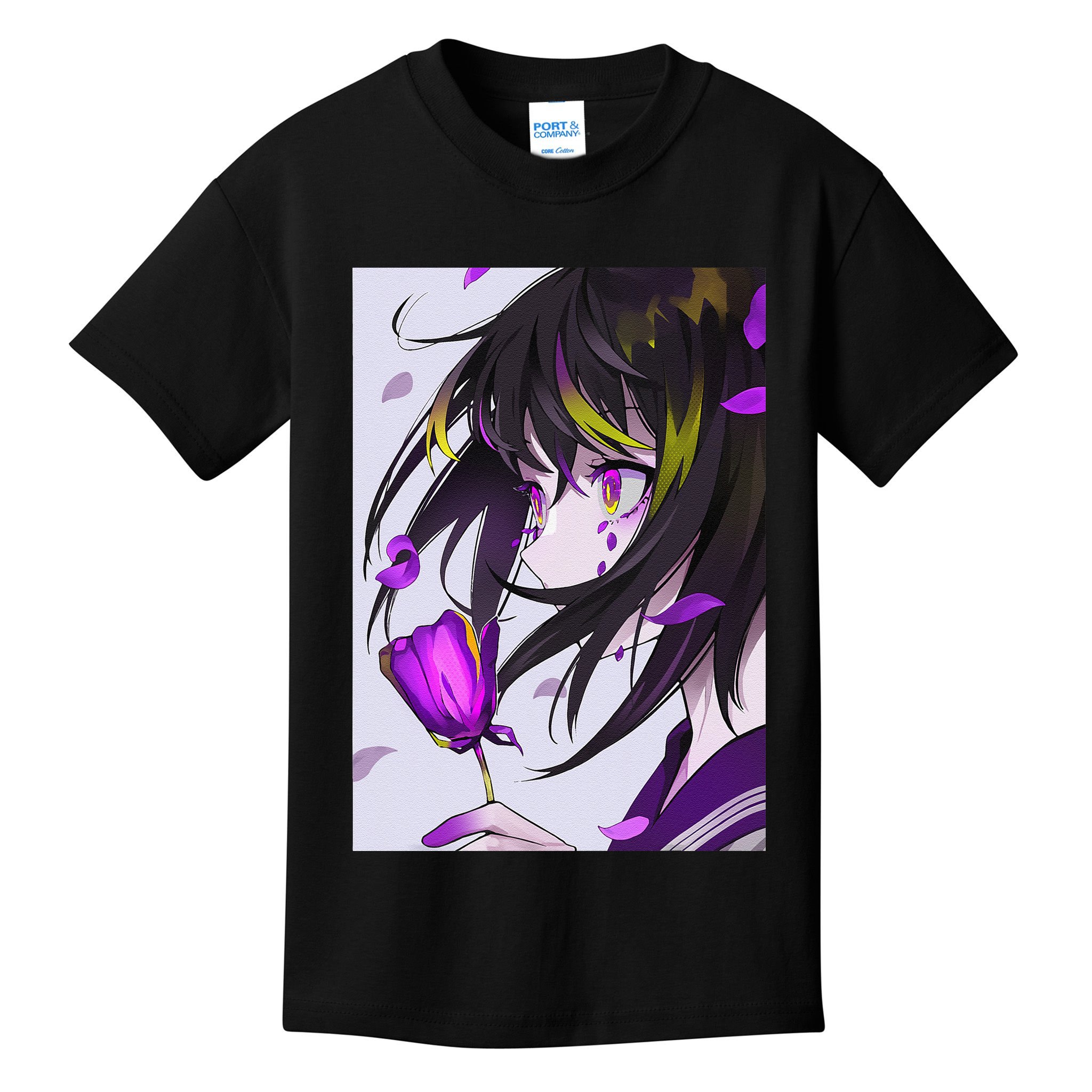Anime Girl Aesthetic Floral Japanese Kawaii Waifu Kids T-Shirt
