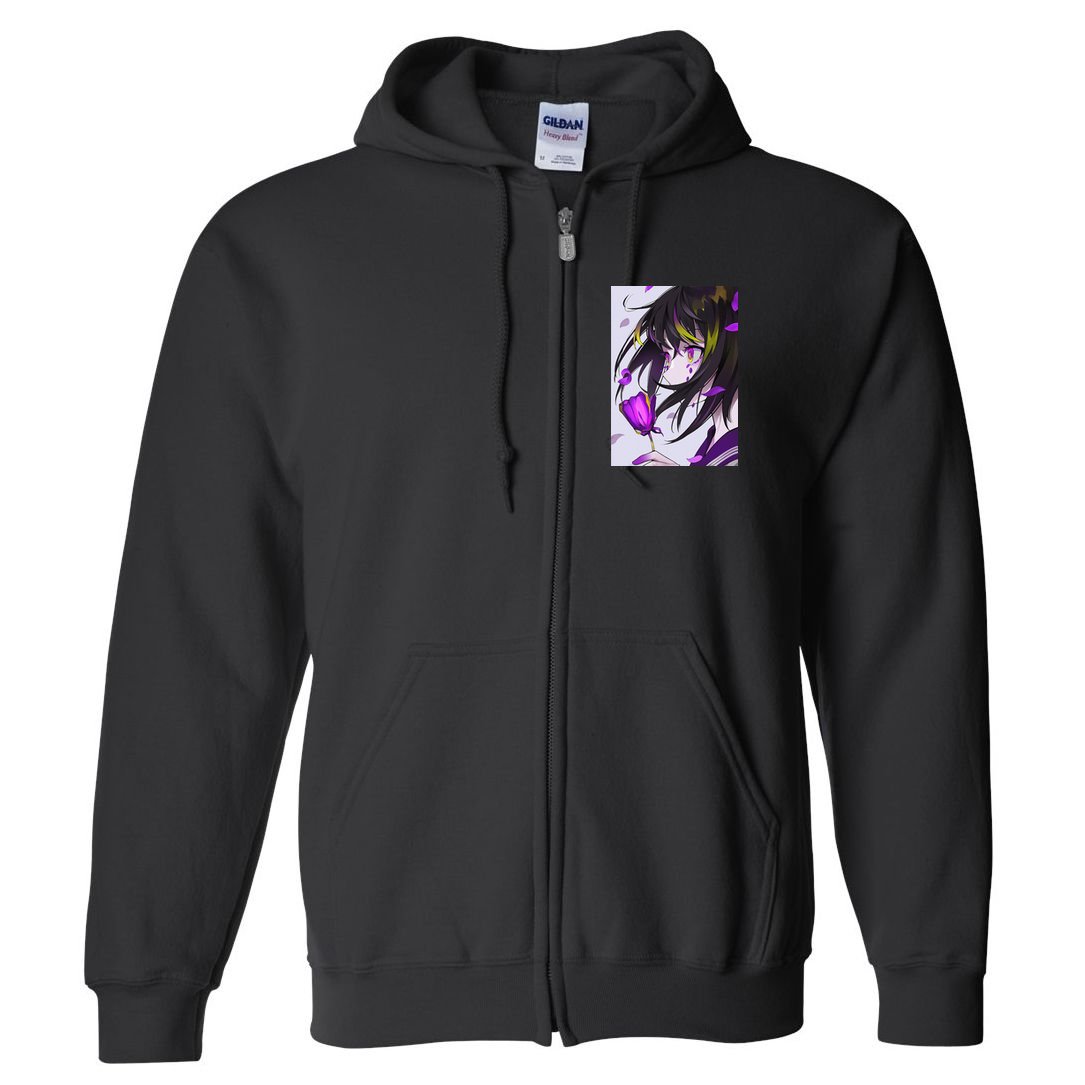 Anime Girl Aesthetic Floral Japanese Kawaii Waifu Full Zip Hoodie