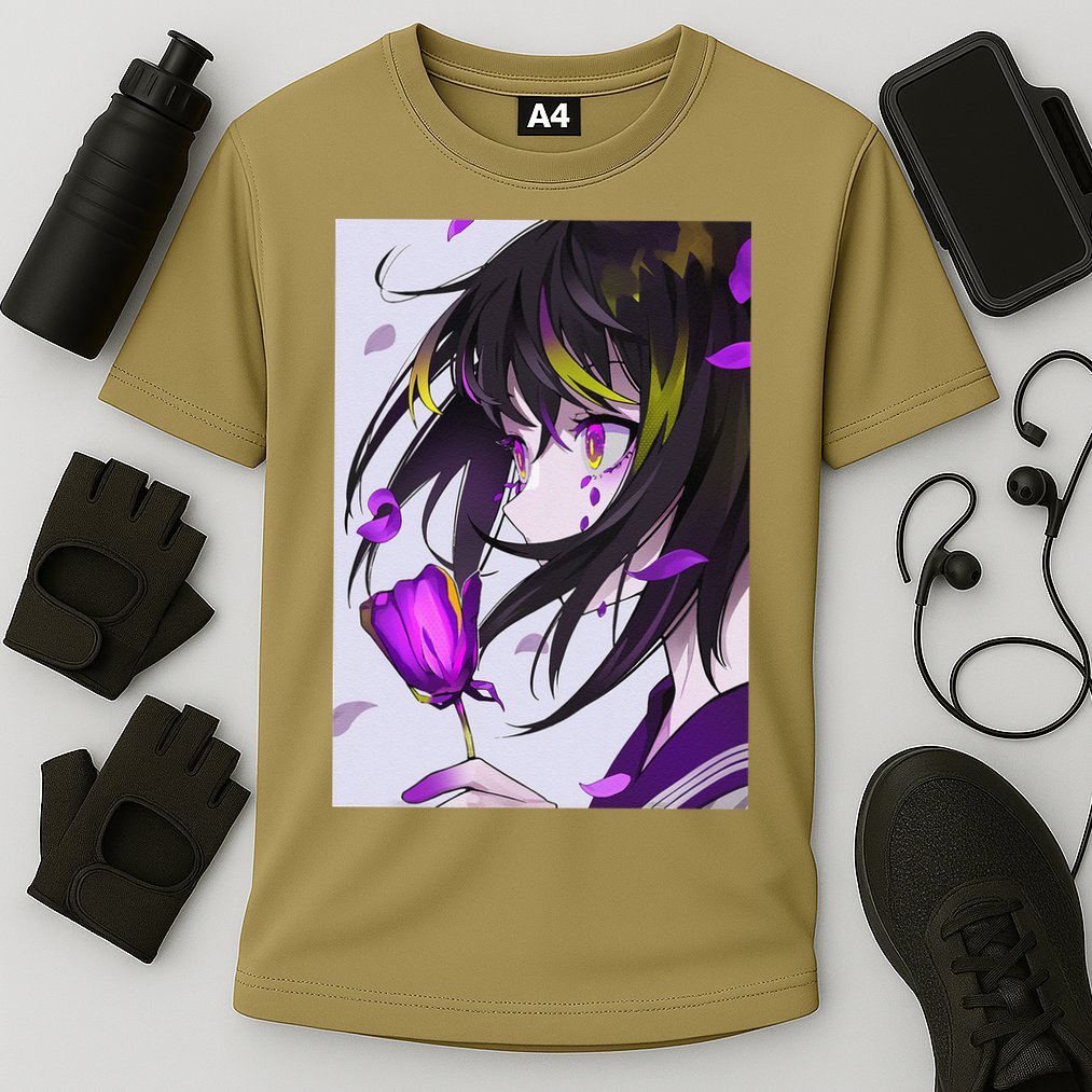 Anime Girl Aesthetic Floral Japanese Kawaii Waifu Cooling Performance Crew T-Shirt