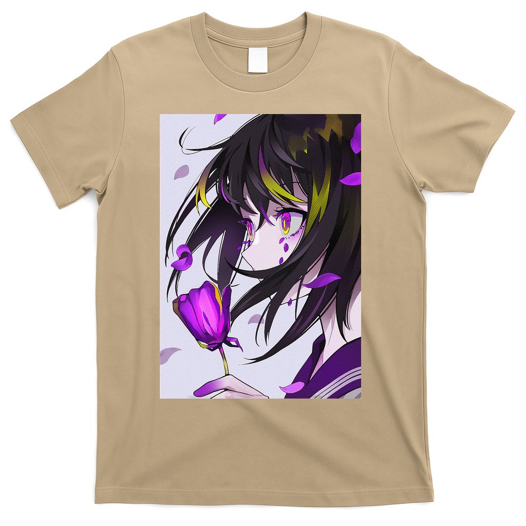 Anime Girl Aesthetic Floral Japanese Kawaii Waifu T-Shirt