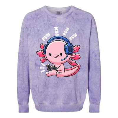 Axolotl Gaming Anime Video Game Pew Gamer Great Gift Colorblast Crewneck Sweatshirt