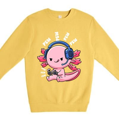 Axolotl Gaming Anime Video Game Pew Gamer Great Gift Premium Crewneck Sweatshirt