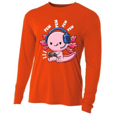 Axolotl Gaming Anime Video Game Pew Gamer Great Gift Cooling Performance Long Sleeve Crew