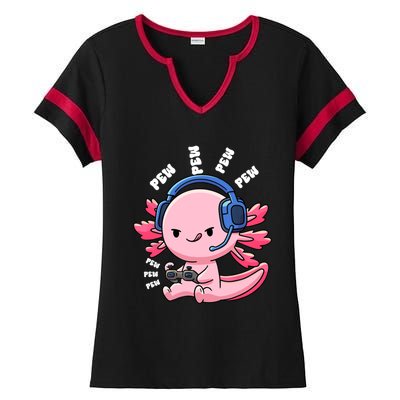 Axolotl Gaming Anime Video Game Pew Gamer Great Gift Ladies Halftime Notch Neck Tee