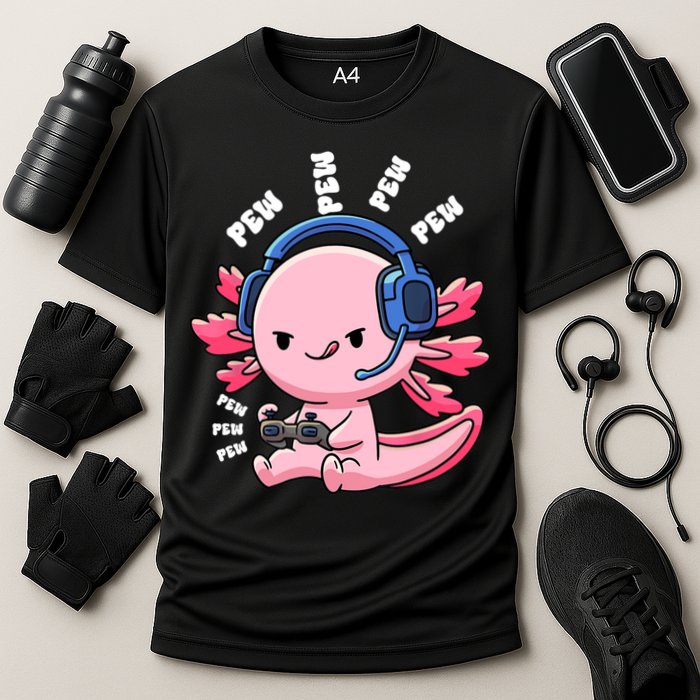 Axolotl Gaming Anime Video Game Pew Gamer Great Gift Cooling Performance Crew T-Shirt
