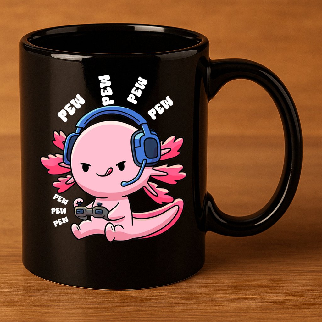 Axolotl Gaming Anime Video Game Pew Gamer Great Gift 11oz C Handle Ceramic Mug